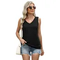 Elegant women's casual V-neck sleeveless tank top in solid black color for summer - S / Tops / Black