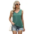 Casual women's V-neck sleeveless tank top in dark green solid color for spring summer - S / Tops / Dark Green