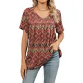 Túnica bohemia para mujer con cuello en V y estampado geométrico étnico rojo y negro - Flor geométrica