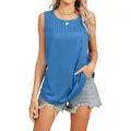 Comfortabele loszittende blauwe tanktop met stijlvolle geplooide ronde hals voor dames - S / Tops / Cyaanblauw