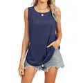 Donkerblauwe mouwloze dames tanktop met ronde hals en stijlvolle geplooide borstdetails - S / Tops / Marineblauw