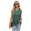 Stijlvolle groene mouwloze damestanktop met ronde hals en zijsplitjes voor de zomer - S / Tops / Donkergroen