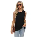 Trendy mouwloze zwarte damesshirt 2025 met ronde hals en zijsplit in een losse pasvorm - S / Tops / Zwart