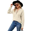 Sudadera minimalista con capucha para mujer con cordones y tejido de textura suave - S / Tops / Albaricoque