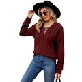 Sudadera granate con cordones para mujer, top de manga larga liso sobre fondo blanco - Burdeos