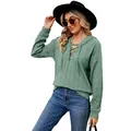 Sudadera con capucha texturizada en verde salvia para mujer con detalle de cordones - Verde Frijol