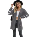 Casual grey long-sleeve knit cardigan for women featuring white sleeve stripes. - S / Tops / Dark Gray