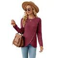 Elegante dames top met lange mouwen, ronde hals, geribbelde textuur en tulp-zoom. - S / Tops / Bordeauxrood
