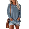 Dames casual t-shirt met lange mouwen in stoffig blauw met ronde hals en borstzakje - S / Tops / Blauwgrijs