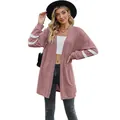Elegant women's mauve knit cardigan featuring white sleeve stripes and open-front style. - S / Tops / Pink