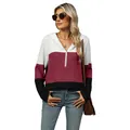 Lässiger Damen-Kapuzenpullover mit Reißverschluss und Farbblock in Weiß, Burgunder und Schwarz - S / Oberteile / Burgunderrot