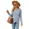 Mooie blauwe gebreide top voor dames met lange mouwen, tulpzoom en knoopaccenten - S / Tops / Lichtblauw