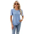 Camiseta azul elegante de cuello en U para mujer con detalles plisados para verano - S / Top (3116) / Azul