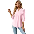 Elegante blusa rosa con cuello en V con textura jacquard y mangas 3/4 para mujer - S / Tops / Rosa Claro