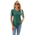 Elegante camiseta verde oscuro con cuello en U y pliegues para mujer durante el verano - S / Top (3116) / Verde Oscuro