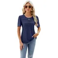 Casual navy blue U-neck t-shirt for women with pleated chest detail and short puff sleeves - Navy Blue