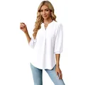 Elegante blusa blanca de jacquard con mangas 3/4 y cuello en V para mujer, top casual - S / Tops / Blanco