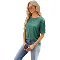 Casual groen dames T-shirt met raglanmouwen en knoopdetails met een ronde hals - 2XL / Tops / Donkergroen