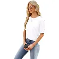 Casual wit dames T-shirt met raglanmouwen, knoopdetails en een ronde halslijn - S / Tops / Wit