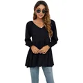 Vista completa del top nero con scollo a V, vita aderente e maniche lunghe eleganti - Taglia S / Top / Nero