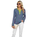 Casual gestreept T-shirt met lange mouwen voor dames met V-hals en gekleurde kraag - S / Tops / Roze en Groene Strepen