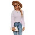 Casual witte top met lange mouwen en bloemenprint voor dames, ronde hals - S / Tops / Lichtgroen