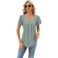 Elegante dames T-shirt met vierkante hals, jacquardpatroon en een stijlvolle fishtail zoom - S / Tops / Bonengroen