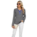 Dames T-shirt met lange mouwen, gestreept, met blauwe V-hals contrastkraag en losse pasvorm - S / Tops / Zwart En Wit Gestrereept