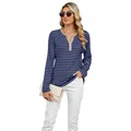 Casual gestreept T-shirt met lange mouwen, V-hals, henley-knopen en contrasterende kraag - S / Tops / Marine Strepen