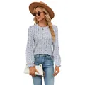 Elegante damesblouse met lange mouwen en een stijlvolle witte en grijze bloemenprint - S / Tops / Zwart