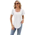 Stijlvolle witte blouse met oogjesborduurwerk, vierkante hals, plooien en mouwen. - S / Tops / Wit