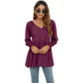 Dettaglio della maglia bordeaux da donna con scollo a V e maniche a sbuffo. - Taglia S / Top / Borgogna