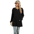 Casual damestop met ronde hals, zakken en pofmouwen in een comfortabele losse pas. - S / Tops / Zwart