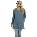 Casual grijsblauwe tuniek met lange mouwen, zakken en een zachte geribbelde textuur - S / Tops / Blauw