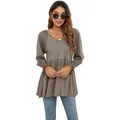 Top casual con scollo a V da donna con maniche lunghe, polsini elastici e pieghe - Taglia S / Top / Caffè
