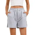 Women's grey athletic shorts with drawstring and side pockets, casual summer beach wear - S / Bottoms / Gray
