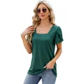 Stijlvol donkergroen dames t-shirt met vierkante halslijn en elegante bloembladmouwen - S / Tops / Donkergroen