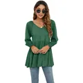 Primo piano di una tunica verde scuro con scollo a V e lunghe maniche a sbuffo chic. - Verde Scuro
