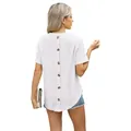 Stijlvol dames T-shirt met ronde hals, jacquard patroon en decoratieve knopen op de rug - S / Tops / Wit