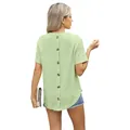 Dames T-shirt in mintgroen met ronde hals, jacquard patroon en knopen op de rug - S / Tops / Fluorescerend Groen