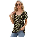 Stylish square neck floral t-shirt with petal sleeves for a relaxed summer look. - Yellow Floral