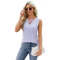 Lavendelkleurige jacquard top met V-hals en vetersluiting voor een zomerse look - S / Tops / Paars