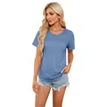 Blauw dames t-shirt met korte mouwen en casual gesmokte ronde hals en plooiontwerp - S / Tops / Blauw