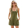 Casual women's olive green spaghetti strap jumpsuit with functional pockets for summer - S / Top And Bottom / Army Green
