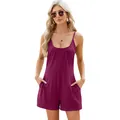 Casual purple spaghetti strap romper with pockets for summer wear - S / Top And Bottom / Burgundy