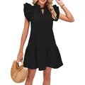 Elegant black sleeveless princess dress with ruffle sleeves and pleated hem for summer - S / Tops / Black