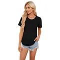 Modieus zwart T-shirt met korte mouwen, gesmokte plooien en een relaxte ronde halslijn - S / Tops / Zwart