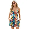 Women's sleeveless summer romper with colorful abstract pattern and side pockets - Geometric Flower