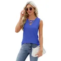 Stijlvolle koningsblauwe mouwloze top met V-hals en oogje details voor de zomerse mode - S / Tops / Blauw