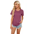 Casual mauve dames T-shirt met ronde hals en smokwerk details in een comfortabele ruime pasvorm - S / Tops / Bordeauxrood
